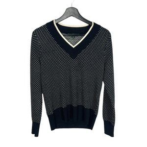 Brooks Brother Black White V Neck Dotted Long Sleeve Knit Sweater Top Medium